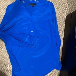 Dora landa top 100 percent silk top long sleeve beautiful blue shade